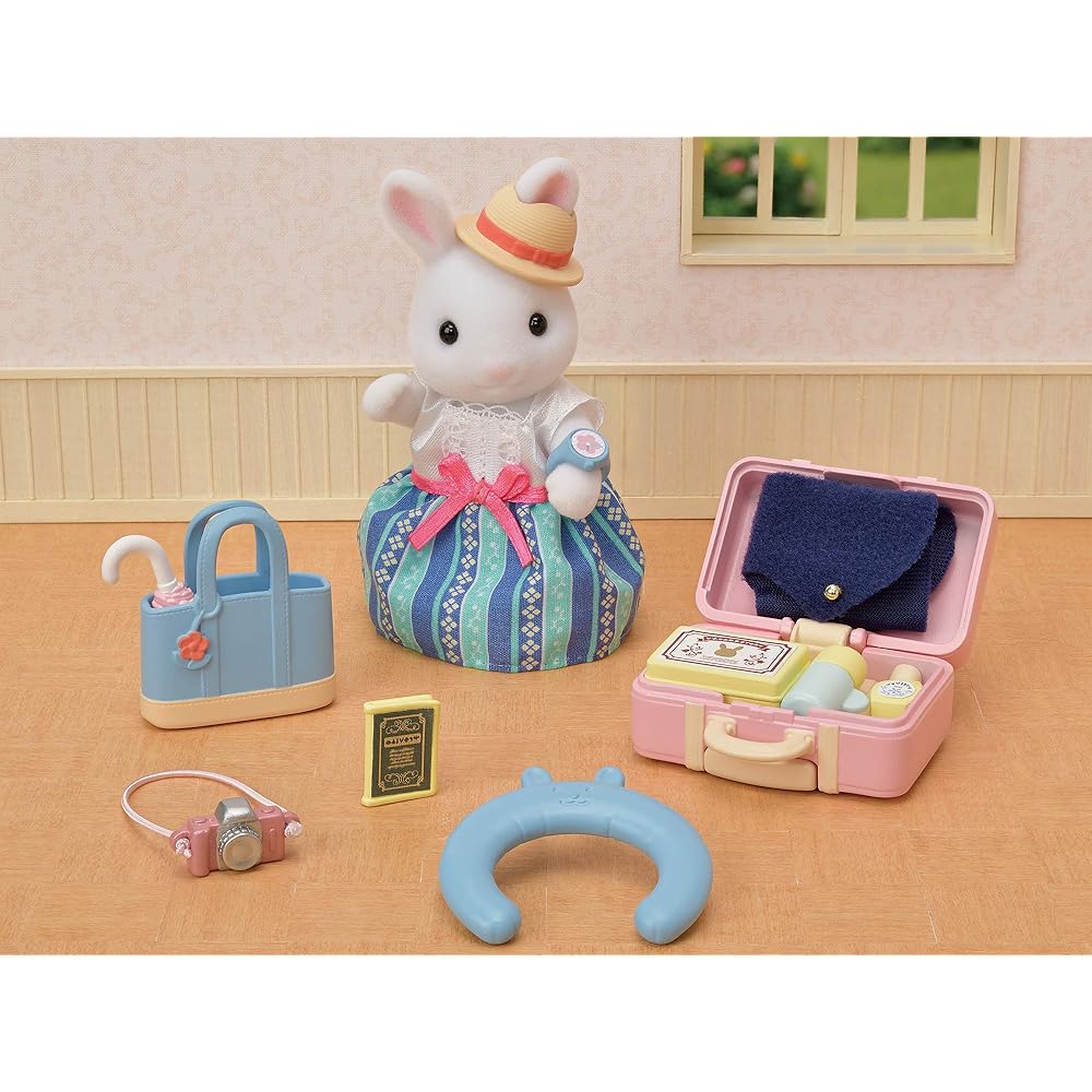 Sylvanian Families DF-19 Travel Set with White Rabbit Mother, Dollhouse Furniture, 3 Years and Up Toy