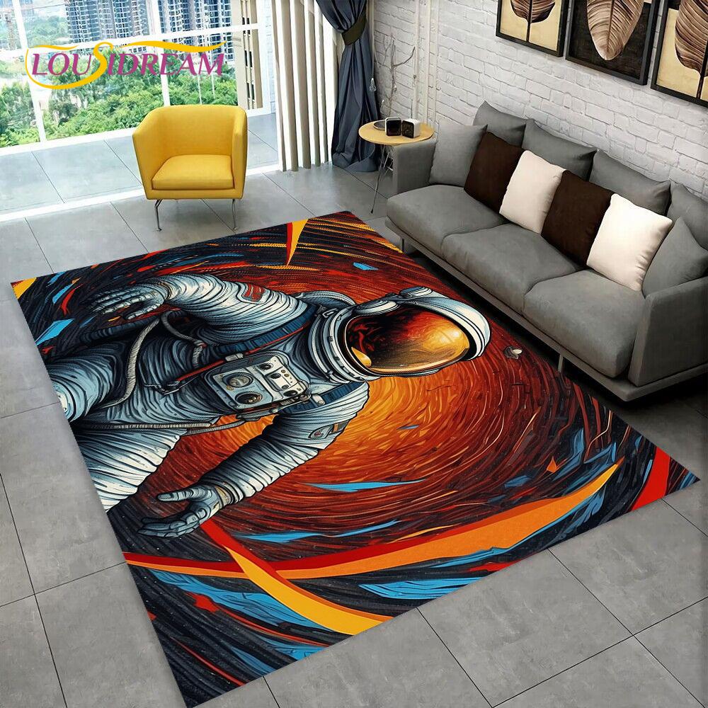Astronaut Dream Universe Spaceman 3D Outer Space Cartoon Rug Carpet for Living Room Bedroom Decor,Non-slip for Sofa Doormat Kids