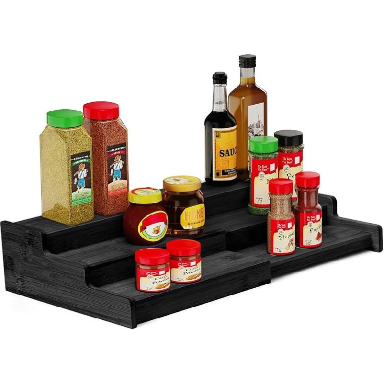 Spice Rack Organizer, 3 Tier Expandable Bamboo Spice Rack Organizer, Great for Kitchen Cabinet, Cupboard, Pantry and More-Bamboo