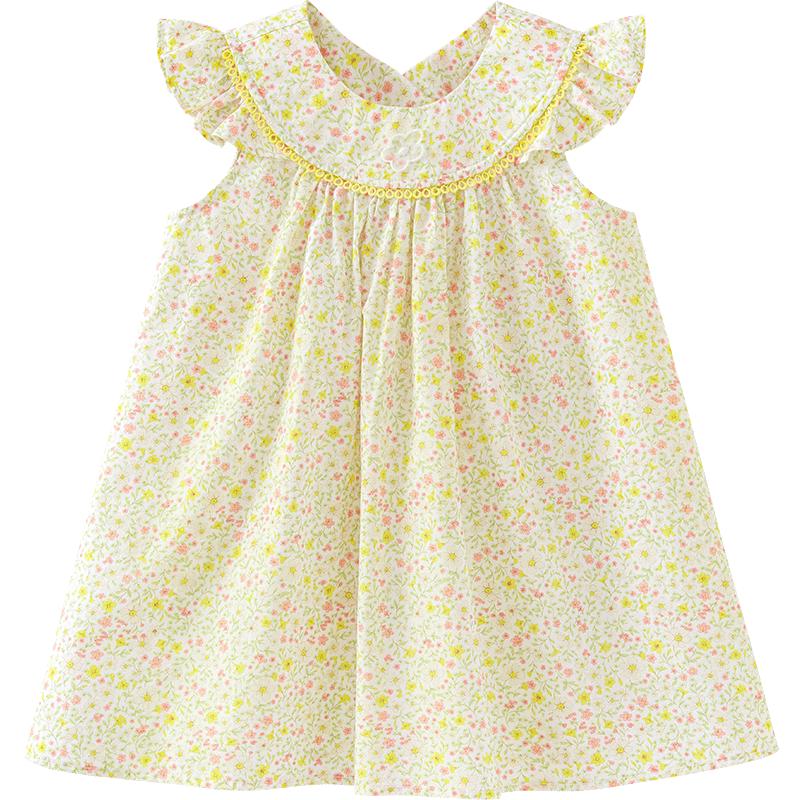 Minibala Girls' Summer Floral Cotton Flutter Sleeve Dress