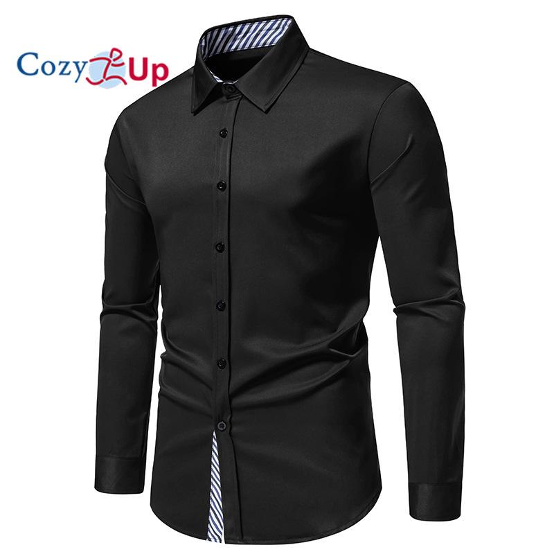 Cozy Up Casual Långärmad Stretch Klänning Skjorta för män Skrynkelfri Normal Fit Button Down-skjortor