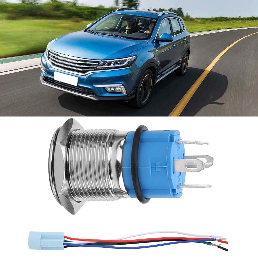16mm 12V Waterproof Car LED Light Latching Self Locking Push Button Switch With Plug (Blue)