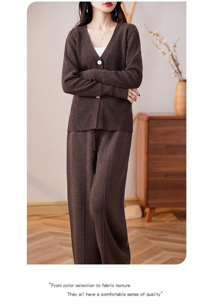 2023 Fashion Plus Size Wide-Leg Pants & Long Sleeve Wool Cardigan Set for Spring & Autumn