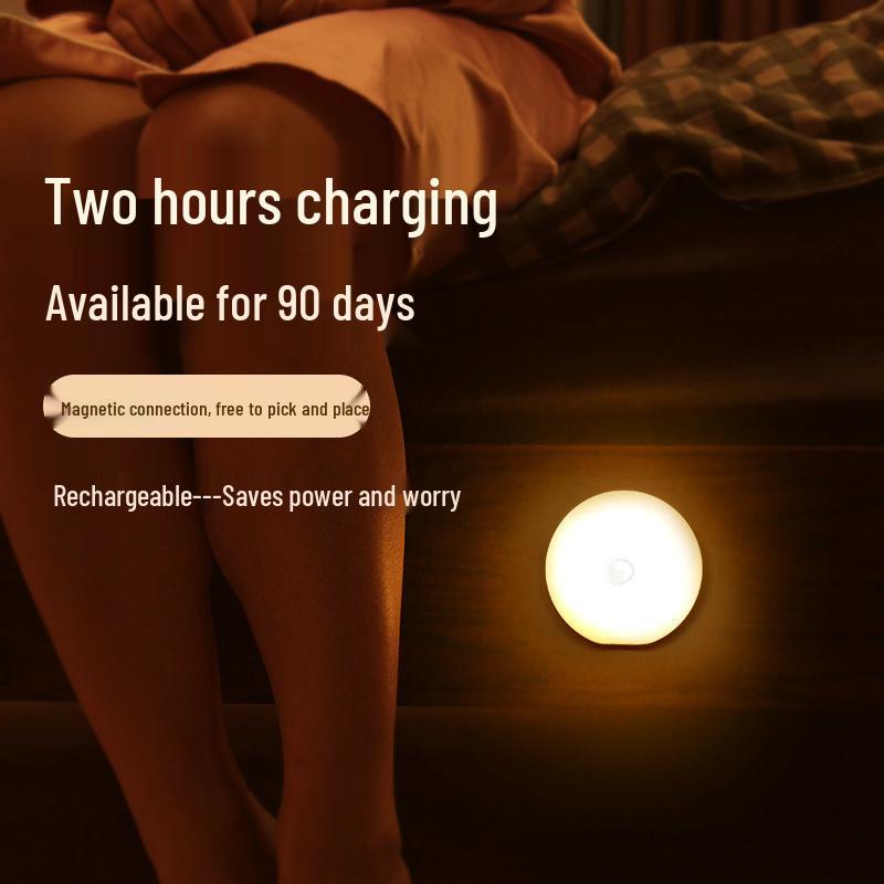 LED Motion Sensor Bedside Lamp: Rechargeable, Magnetic, Voice-Controlled Smart Night Light with Human Body Induction for Bedroom and Cabinet Use.