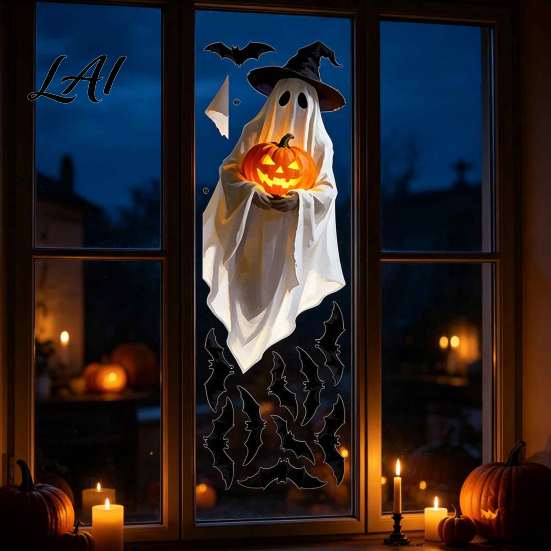 PVC Glass Clings for Bedroom Halloween Ghost Window Stickers Removable Wall Decals Peel And Decorative Stickers Clean Surfaces Stick Self-Adhesive