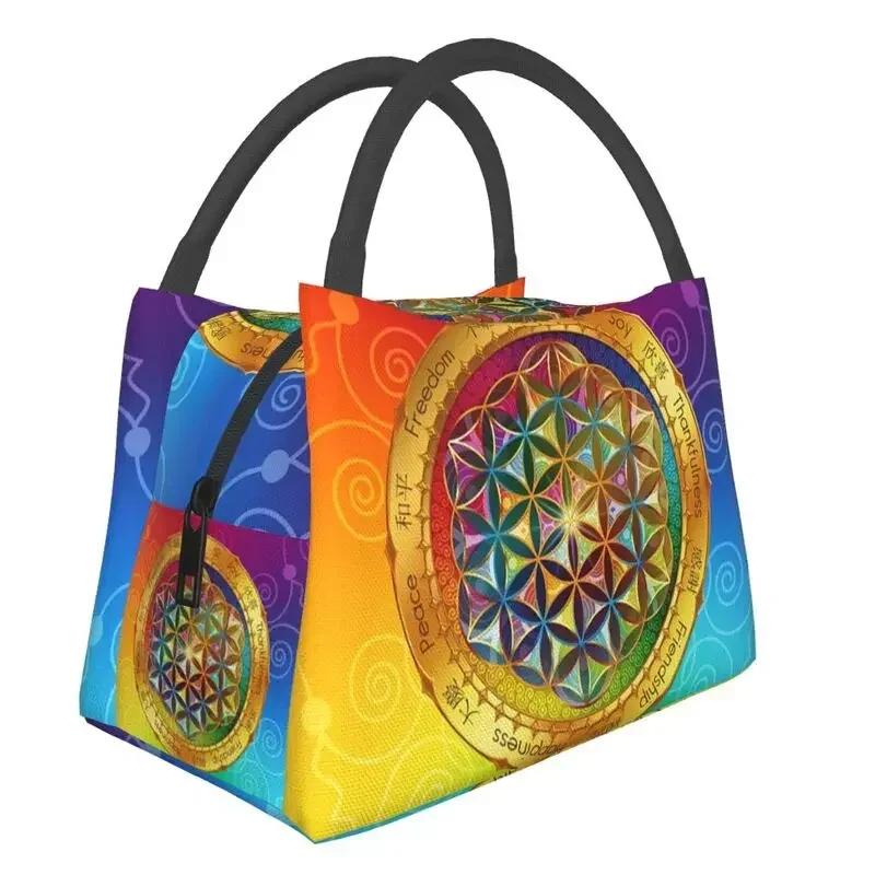 Flower Of Life Abalone Shell On Pearl Insulated Lunch Tote Bag for Women Geometric Mandala Portable Cooler Thermal Bento Box