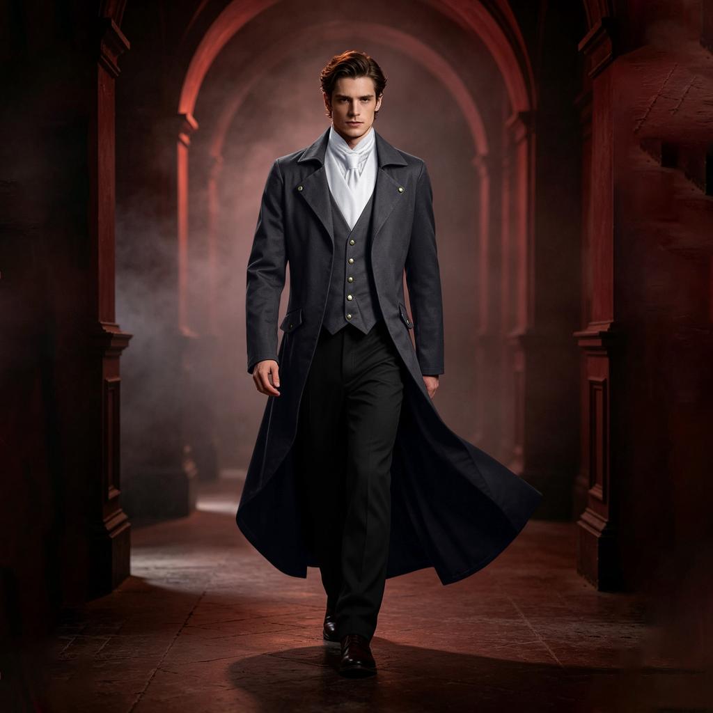 Men's Gothic Steampunk Tailcoat Jacket Black Halloween Costume