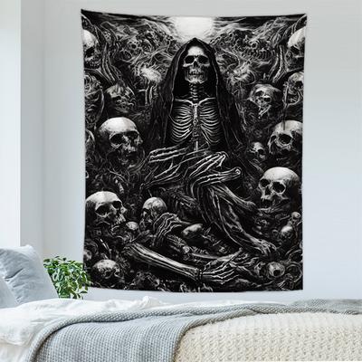 Gothic Skeleton Wall Tapestry Dark Aesthetic Skull Print Wall Hanging Halloween Themed Bedroom Home Decor