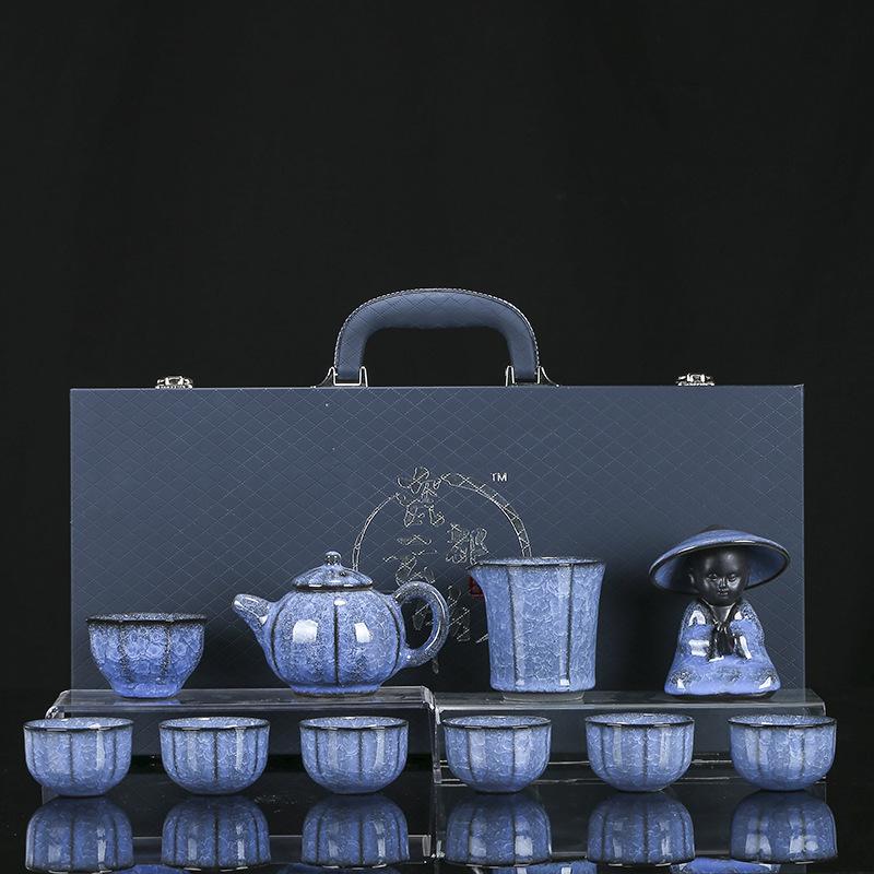 

Ice crack ceramic kung fu tea set, light luxury black ice flower home meeting guest gift high-end gift box
