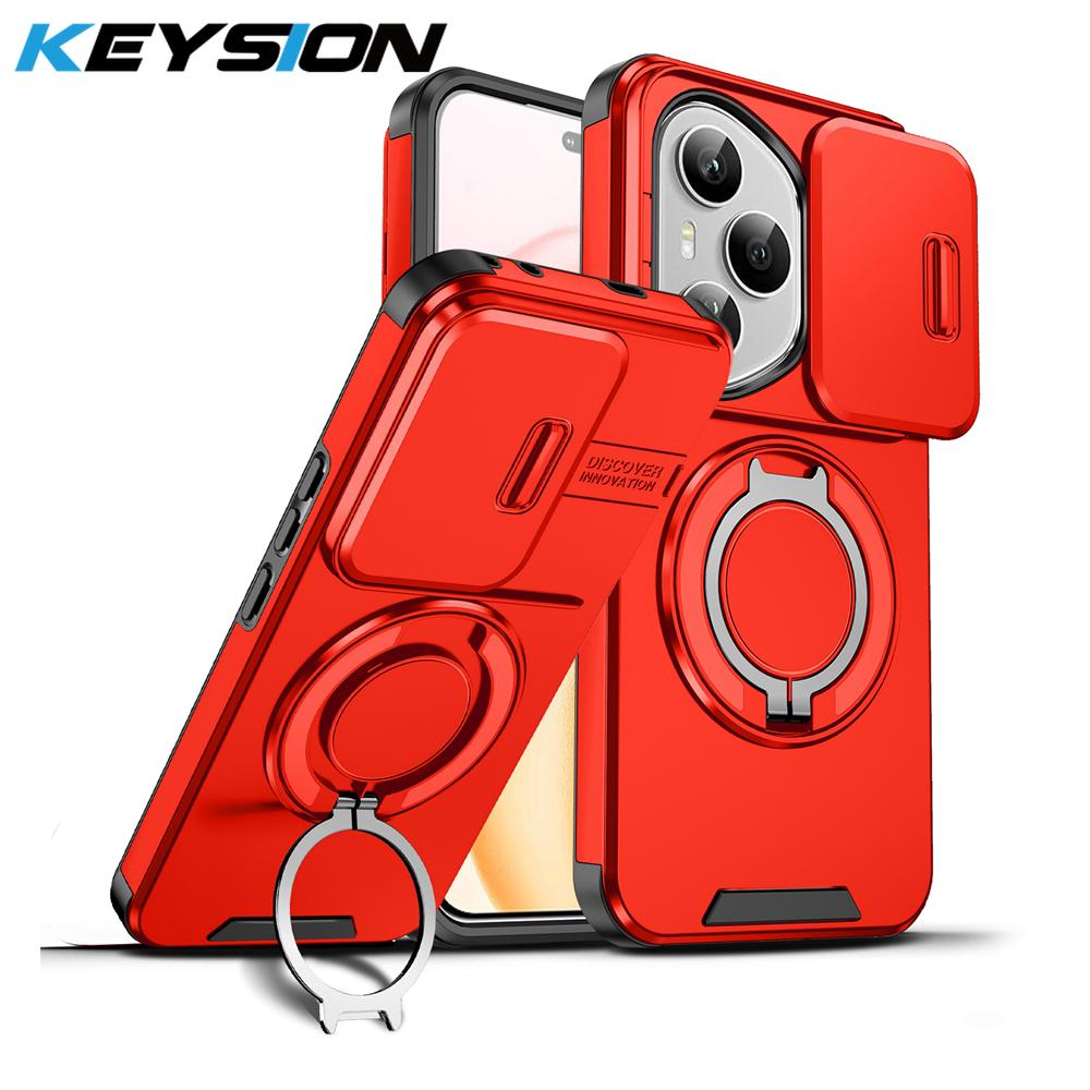 KEYSION 360° Ringständer Handyhülle für HONOR 400 Pro 5G Schiebkamera Schutz Magnetische Stoßfeste Rückabdeckung für Honor 400 5G