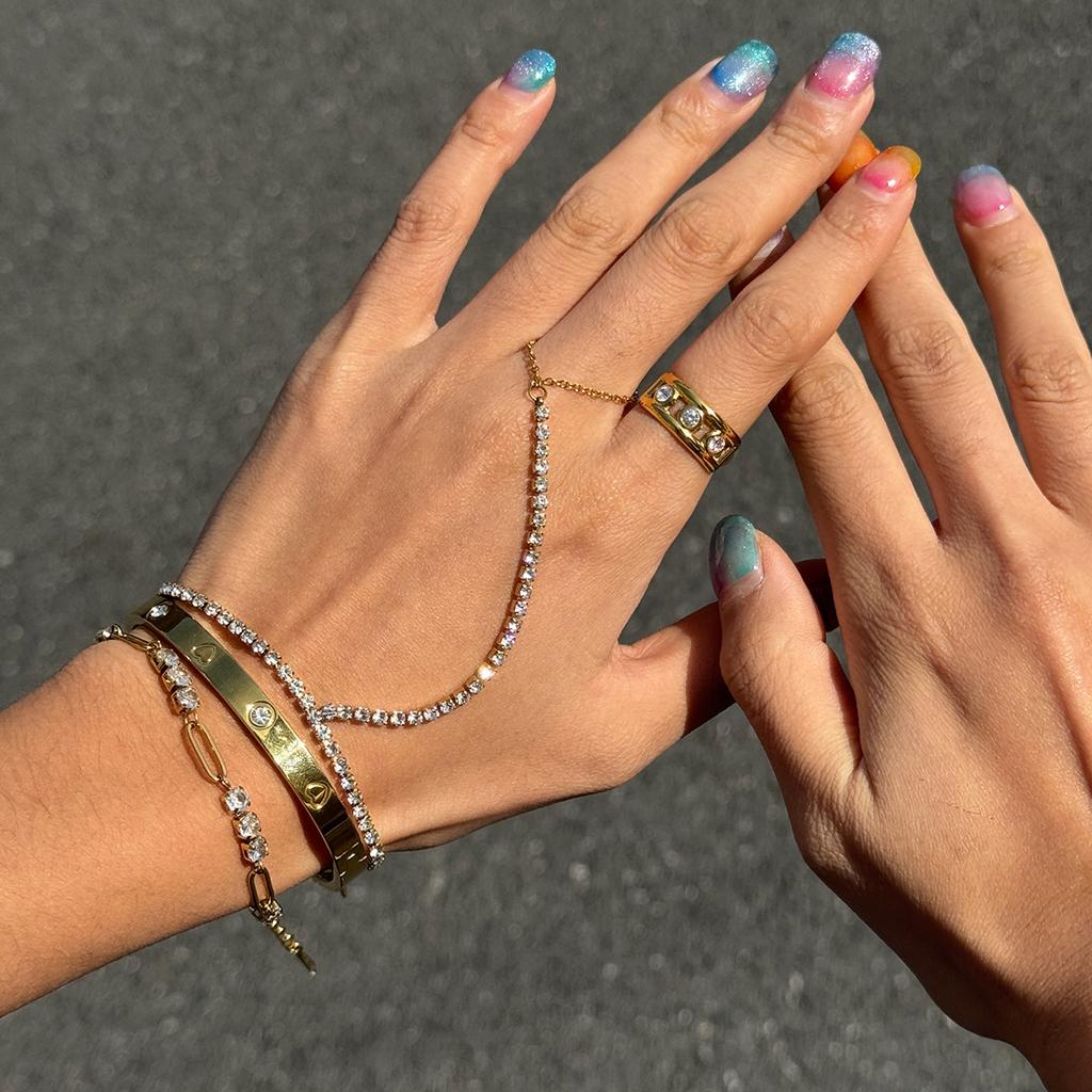 IVANDA Jewelry Set Anti Tarnish Stainless Steel Gold Plated Zircon Rings and Bracelets Set