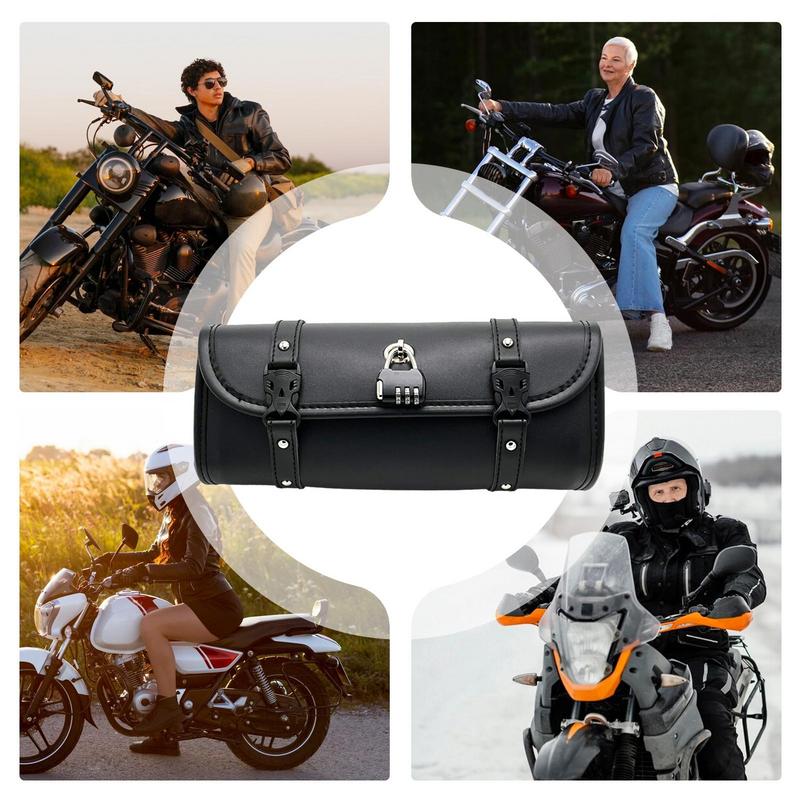 Motorrad Lenkertasche Motorrad Gabel Lenkertasche Mit Schloss Wasserdicht PU Leder Cool Retro Satteltasche Für Motorrad
