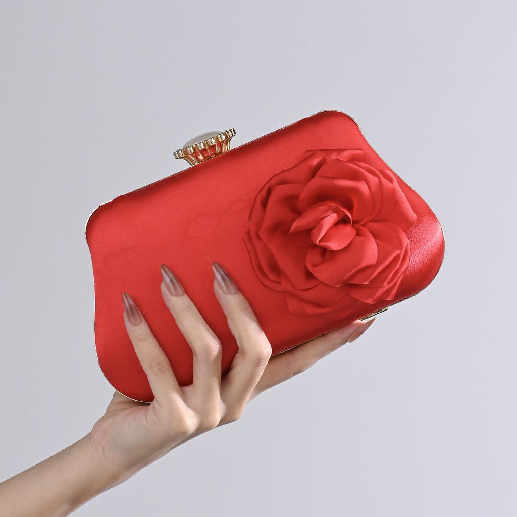 Luxury Women Handbag Fashion Clamp Evening Bag Satchel Retro Silk Rose Bag Designer Female Shoulder Crossbody Bag Wrist Bags