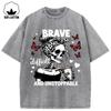 Brave Boissons Difficiles Imprimé Crânes Papillon Trous Troués Lavés T-shirt Femme Coton Col Rond T-shirts Femme Été Ample