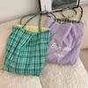 Large Capacity, Minimalist, Single Shoulder Checkered Bag, Lightweight, Commuting Canvas Bag, Double-sided, Dual-use Tote Bag