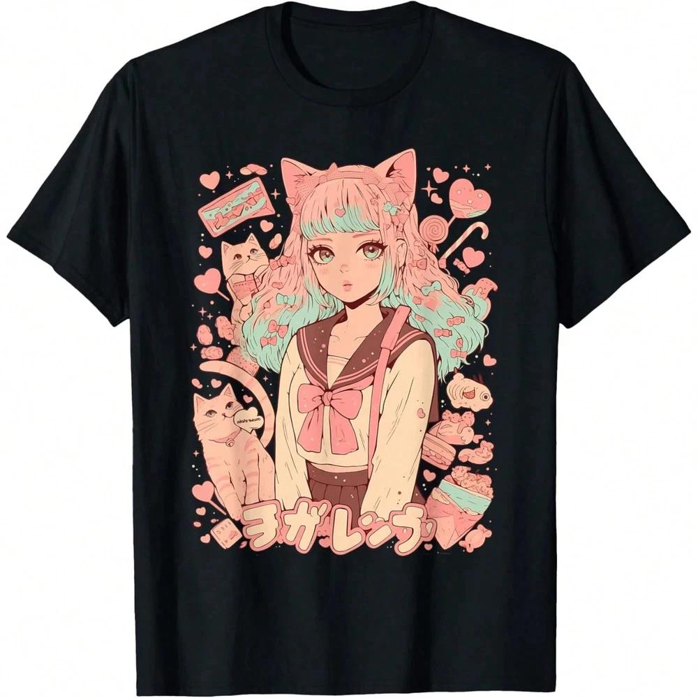 Valentines Cat Girl Unisexga Hearts Kawaii Unisexga Anime Unisex T Shirt 3 S