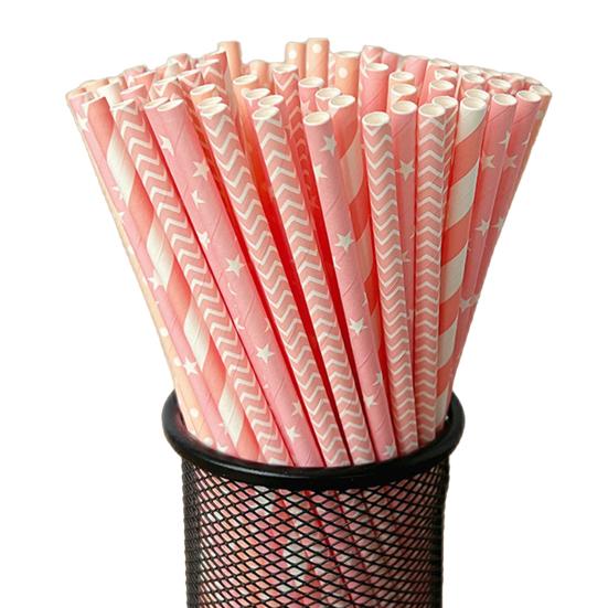 100Pcs Biodegradable Paper Straws Colorful Striped Print Food-Grade Safe Drinking Straws Party Supplies