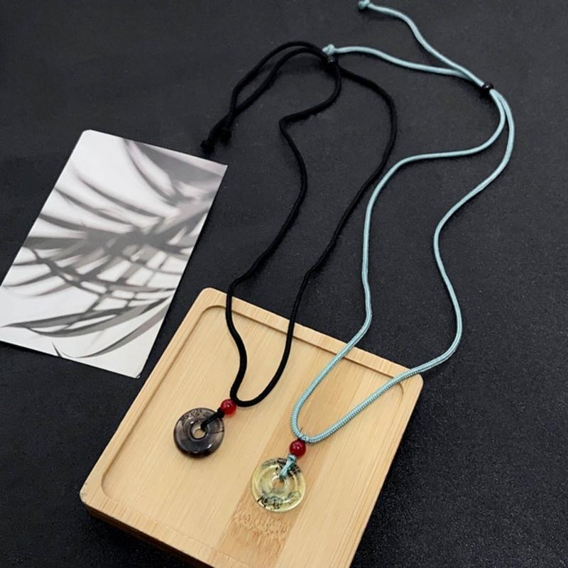 Traditional Chinese Character Good Luck Pendant Necklace Adjustable Rope Peace Buckle Pendant Clavicle Chain Jewelry
