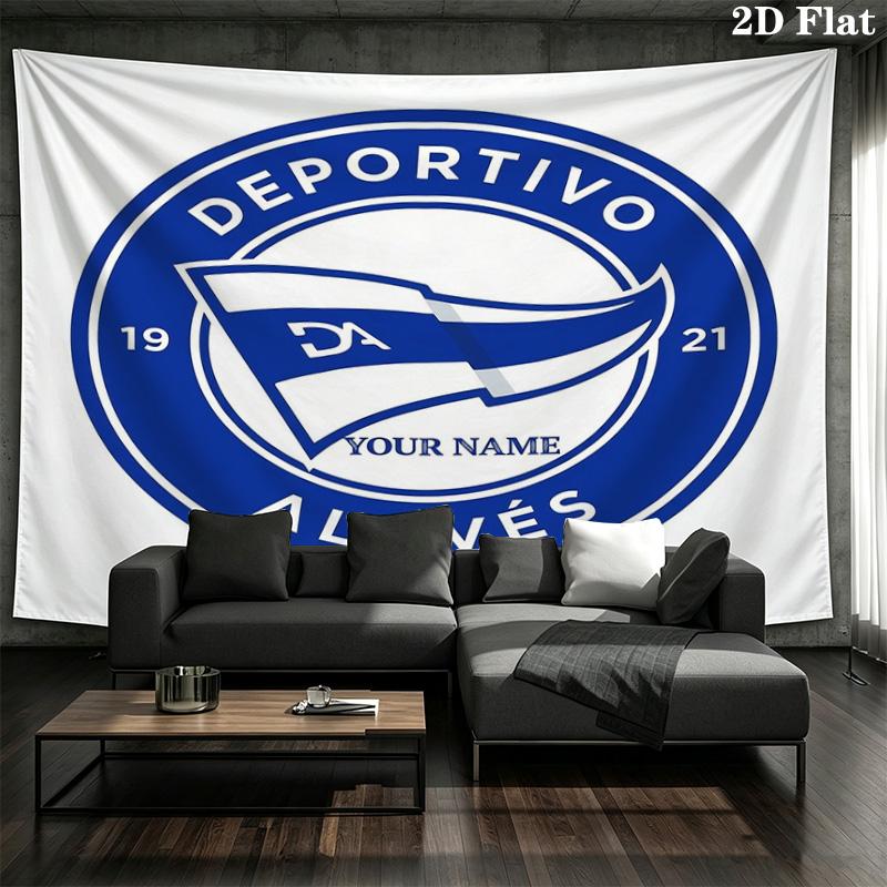 Deportivo Alaves Crest Custom Name Wall Tapestry Aesthetic Wall Hanging Printed Fabric Blanket Decorative Tapestries For Bedroom Living Room Home Deco