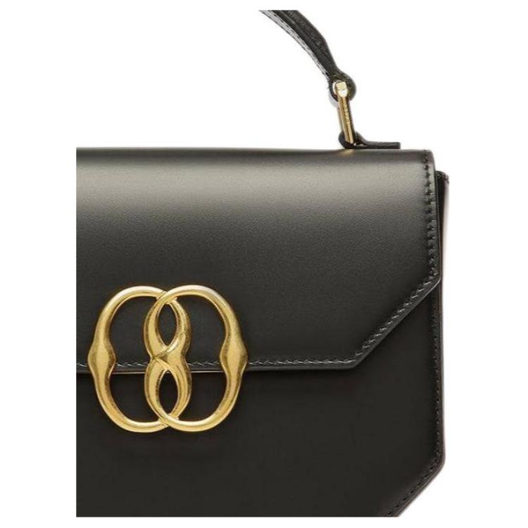 Bally Emblem Gold Logo Hardware Flap Leather Mini Square Handbag Women Handbags Black 6304008