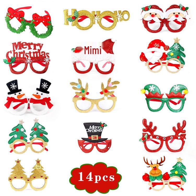 Christmas Antler Glasses & Santa Hat Set for Adults and Kids - Gift with Santa Claus Hat & Snowman Headband