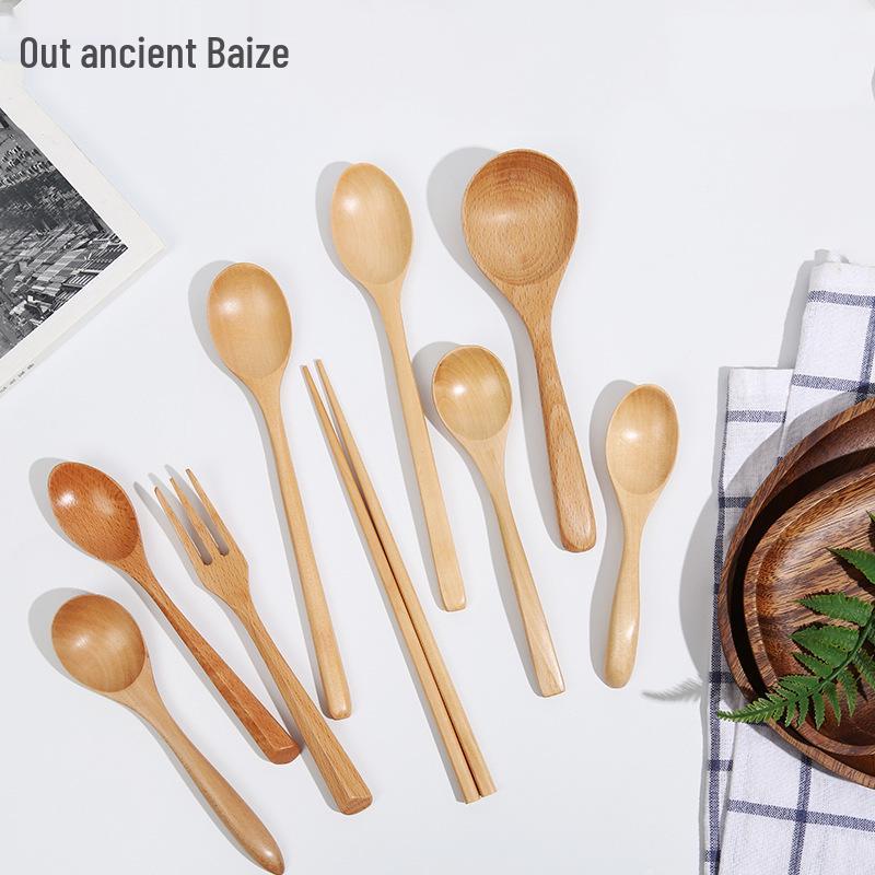 Japanese Beech Mini Wooden Spoon & Fork Set - Nanmu Soup & Cutlery Collection