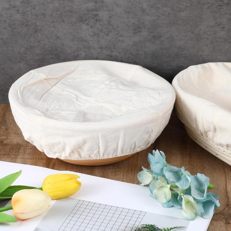 Cotton Bread Bowl Covers Set of 4 Washable Sturdy Linen Fabric Lid for Sourdough Proofing and Kitchen Storage