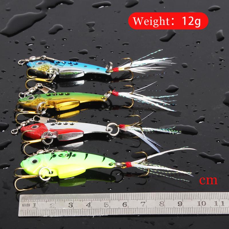4pcs Metal VIB Fishing Lures Bass Spoon Crank Bait Artificial Bait Fishing Lure with Hooks Tackle