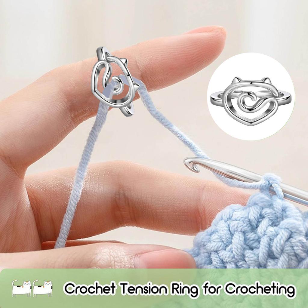 Creative Cat Crochet Hook Rings Metal Yarn Guide Rings Handcrafted Open Rings Stylish and Versatile Accessory for Women
