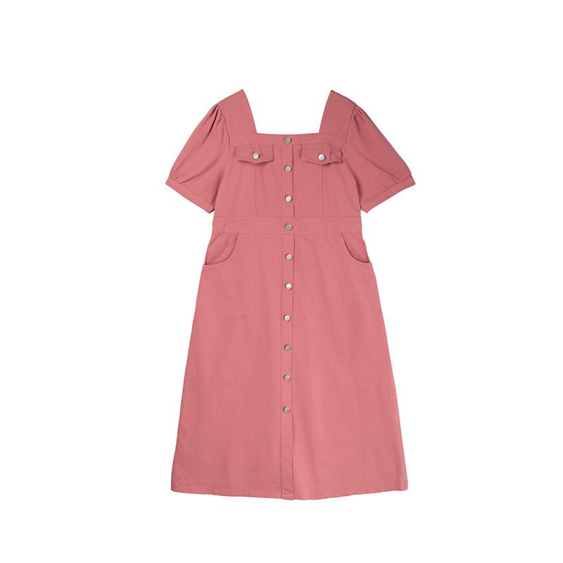 Double Heaven 2024 Summer Plus Size Square Neck Denim Dress - Style D010AB