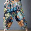 Retro Artistic Printed Cotton and Linen Lantern Pants for Women In Summer Elastic Waist Loose Flower Bud Pants Casual Cropped Pants