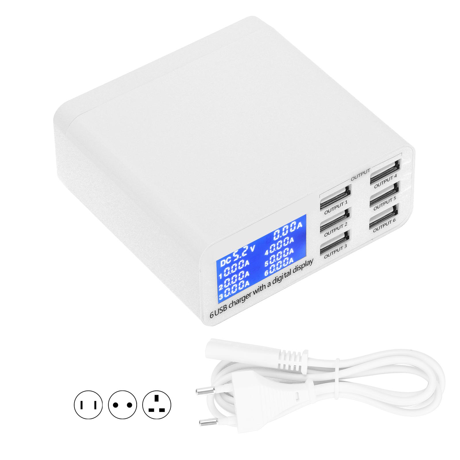 

Зарядное устройство для телефона 6 портов USB Универсальный Автоматическая идентификация Независимый ЖК-дисплей QC3.0 Цифровой EU Plug