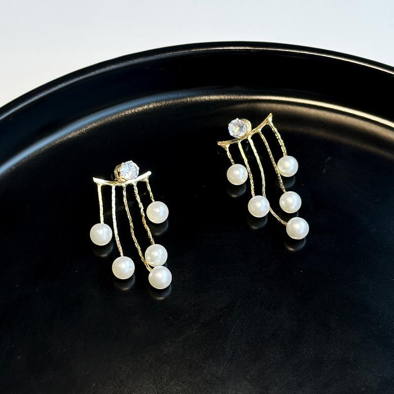 Beautiful Zircon Pearl Tassel Earrings Korean Style Jewelry Tassel Drop Earrings