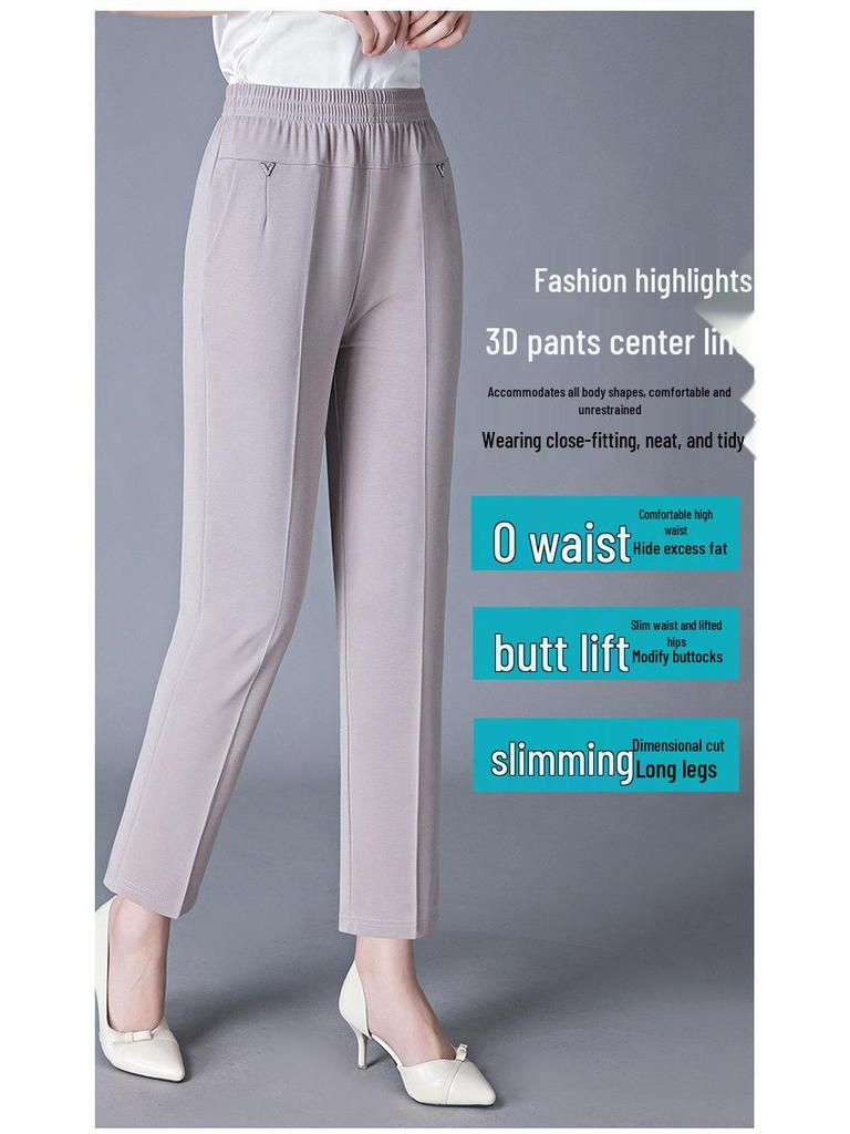 High Waist Elastic Summer Capri Pants for Middle-Aged & Elderly Women