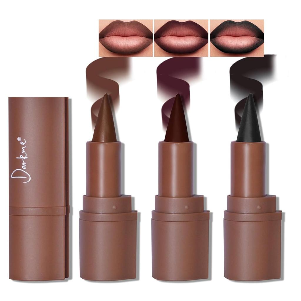 Three color two in one gothic lipliner set, gloss lipliner plump smooth cream lip liner, high pigment long-lasting lipstick