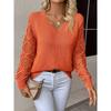 Sweater for Women Winter V Neck Hollow Pullover Warm Knitted Stretchy Long Sleeve Oversize Jumper Sweater Tops