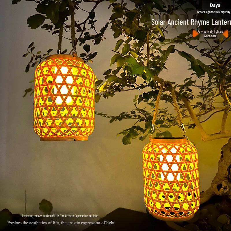 Solar Rattan Lantern with Hemp Rope Handle: Retro Style, 10 High-Brightness LED Beads