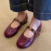 Really Soft Leather~ Versatile Flat-bottomed French Single Shoes for Women 2025 New Red with Skirt Mary Jane Small Leather Shoes for Women