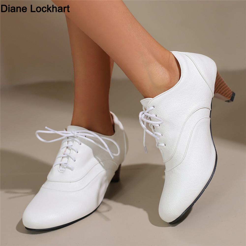 Fashion 2025 Spring Autumn Women Oxford Lace Up Shoes Vintage Round Toe Women Ankle Boots England Style high heels Ladies Chaussure femm