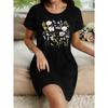Women'S Spring Summer New Style, Black And White Cat Print Short Sleeve