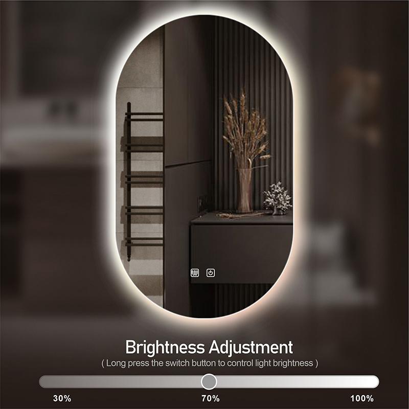 Oval Smart Vanity Bathroom Mirror High Quality Refection Three Color Brightness Dimmer With Anti-fog LED Hotel Bath Mirror