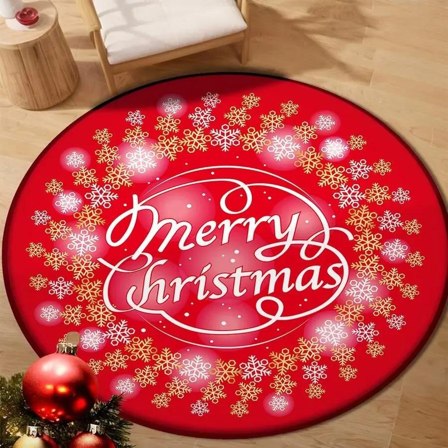 Christmas Snowflake Round Carpet for Living Room Decoration New Year Home Bedroom Large Rug Soft Non-slip Cloakroom Floor Mat
