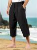 Pantaloni Capri Casual de Vară pentru Bărbați, cu Talie cu Șnur, Buzunare Multiple, Bumbac și In