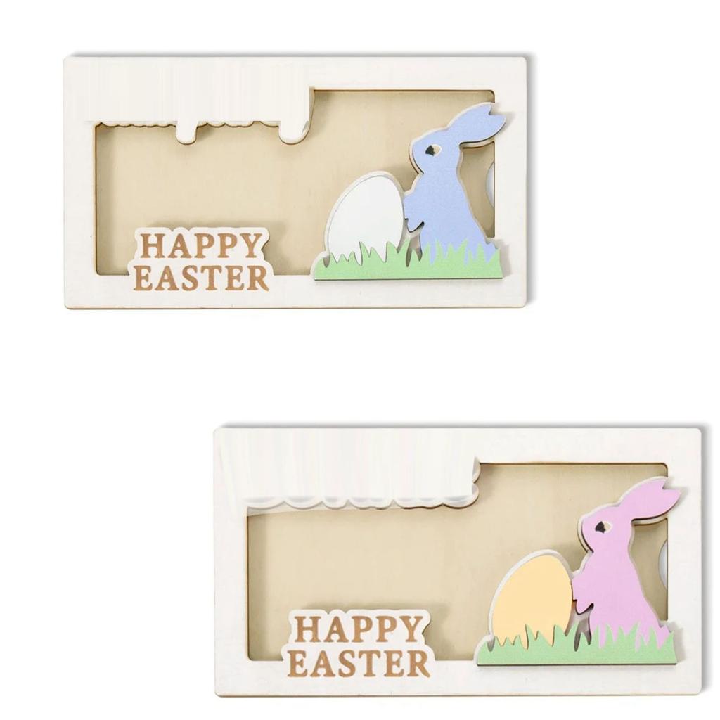 Creative Easter Bunny Gift Crafts Wooden Wallet Hanging Tag Personalized Name Cartoon, Comes With Cute Animal Easter Card Holder.