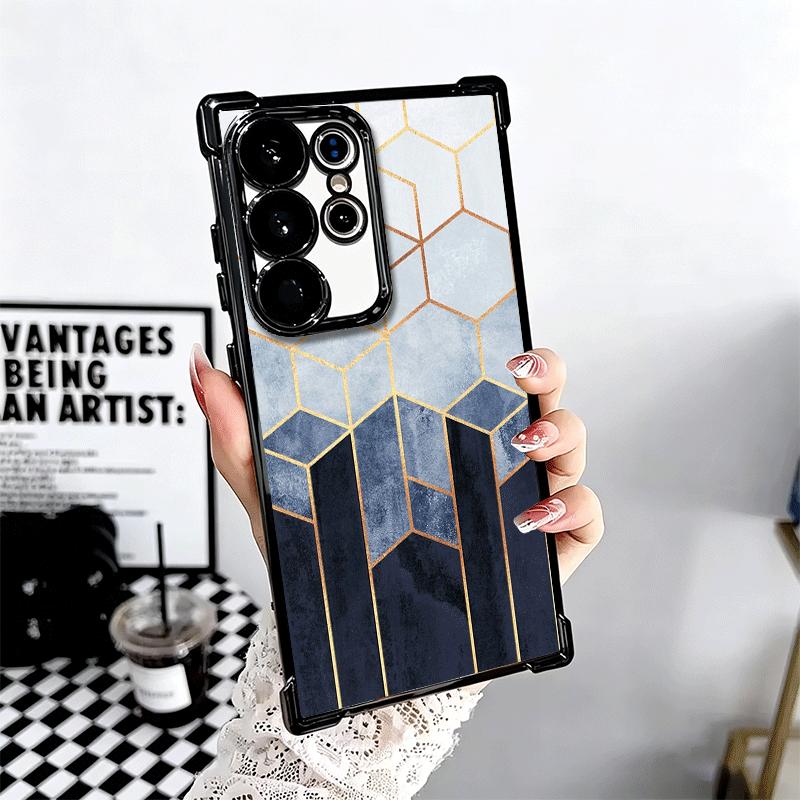 Geometric Marble Pattern Plating Phone Case For Samsung Galaxy S24 S25 FE S26 Edge S23 Ultra S22 S21 Plus S20 Anti-Fall Airabag