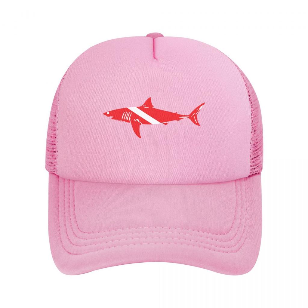Bull Shark On A Dive Flag Stretchy Trucker Hat Mesh Baseball Cap Adjustable Snapback Closure Hats for Unisex Women Comfortable