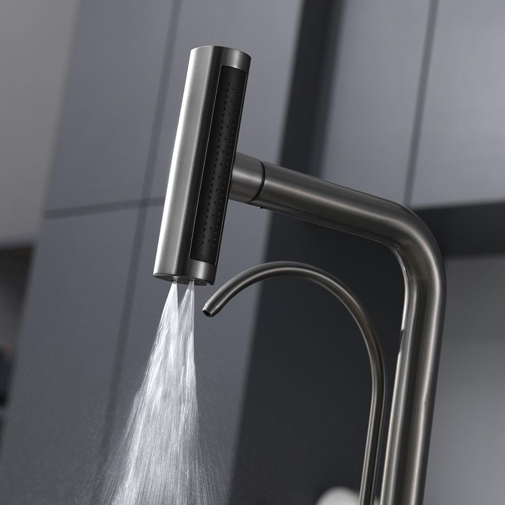 Waterfall Faucet Multi-functional 4 Mode Pure Hot Cold Water Kitchen Faucet Sprayer Sink Wash Tap 360° Rotation Gun Gray Brushed