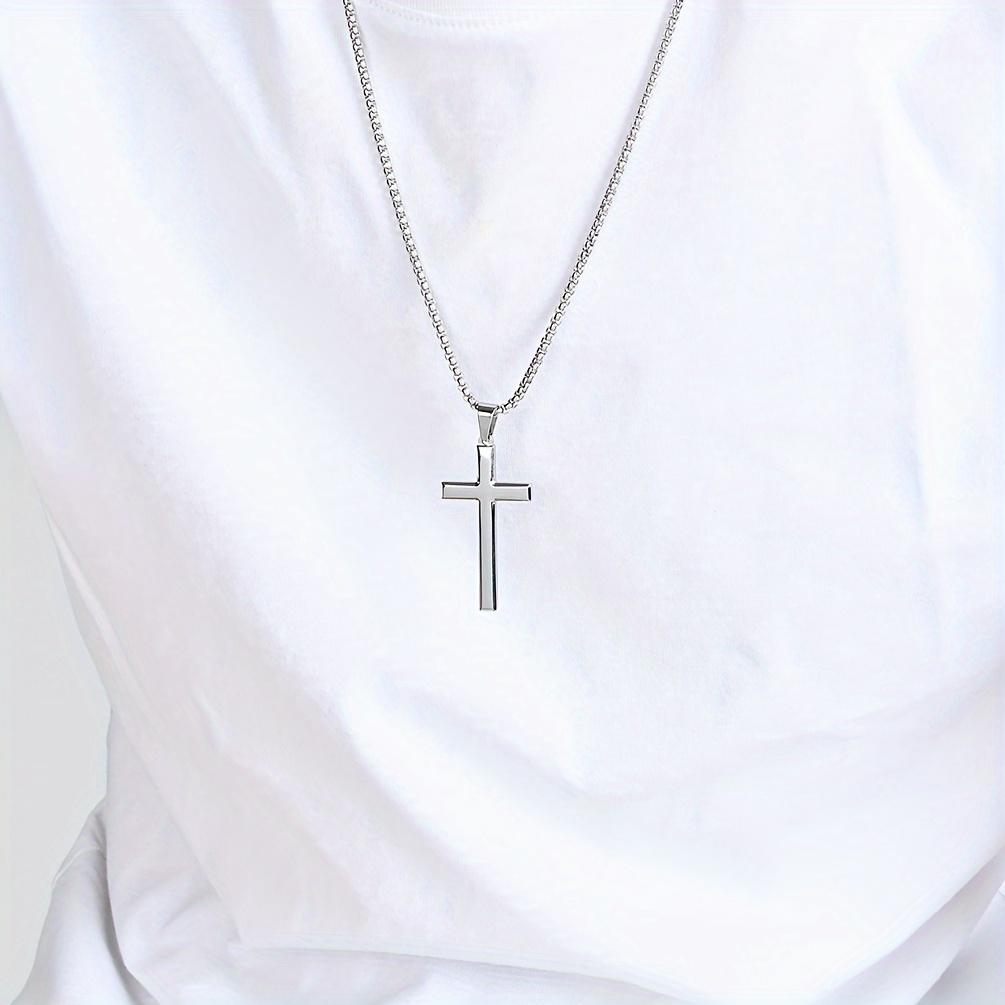 1PC Stainless Steel Minimalism Christian Prayer Necklace for Boys Girls Jesus Cross Necklace for Men Women Spiritual Jewelry