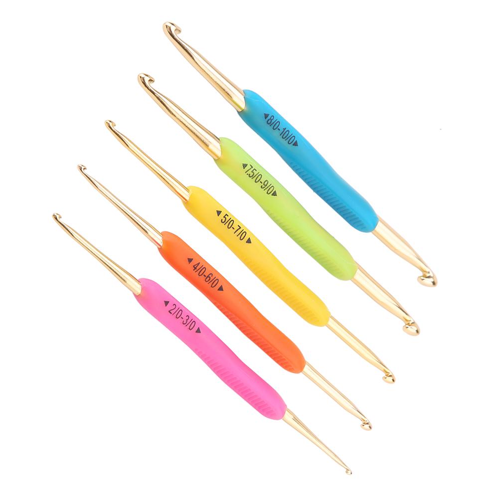 Double Hook Crochet Hook Set TPR Soft Rubber Handle Aluminum Knitting Needle Set (Color Random)
