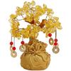 Lucky Feng Shui Citrine Tree of Life Bonsai Gold Crystal Ornaments with Hanging Coin Charms for Health, 17.78 Cm X 7.62 Cm